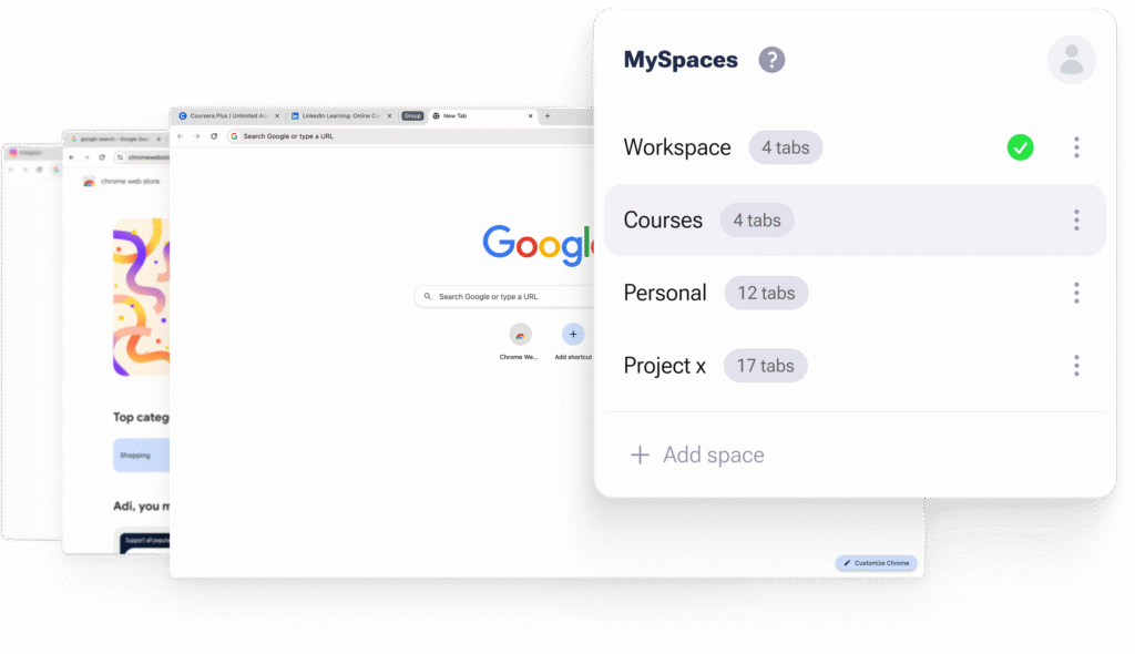 MySpaces browser workspace manager interface